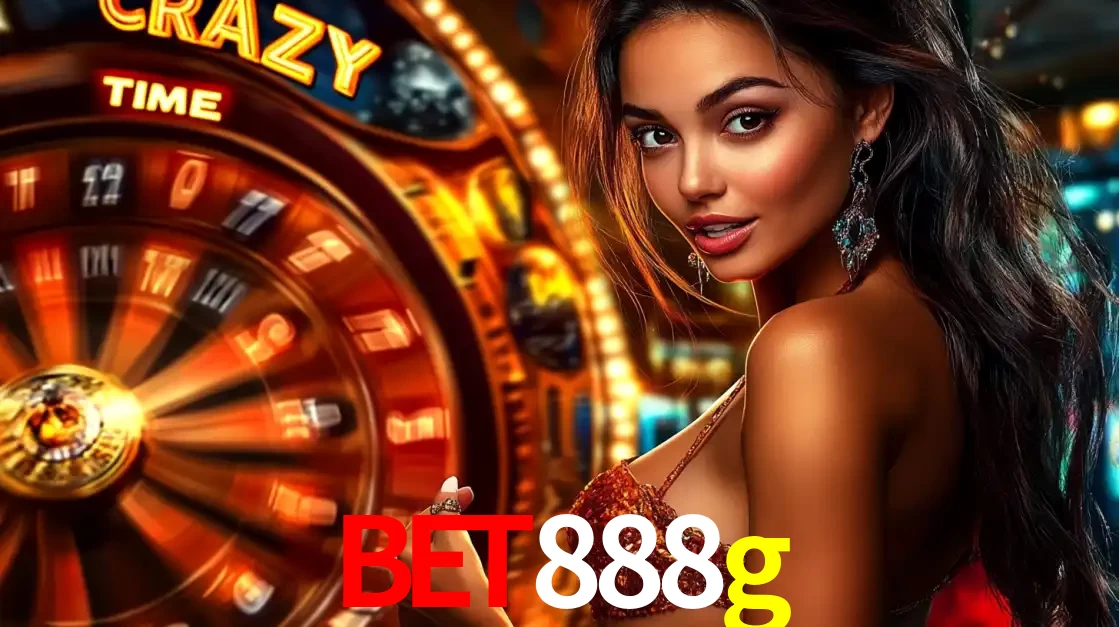 Mulher ao lado da roda de prêmios do jogo de cassino ao vivo Crazy Time, um dos shows de jogos mais emocionantes oferecidos pela plataforma de apostas bet888g.