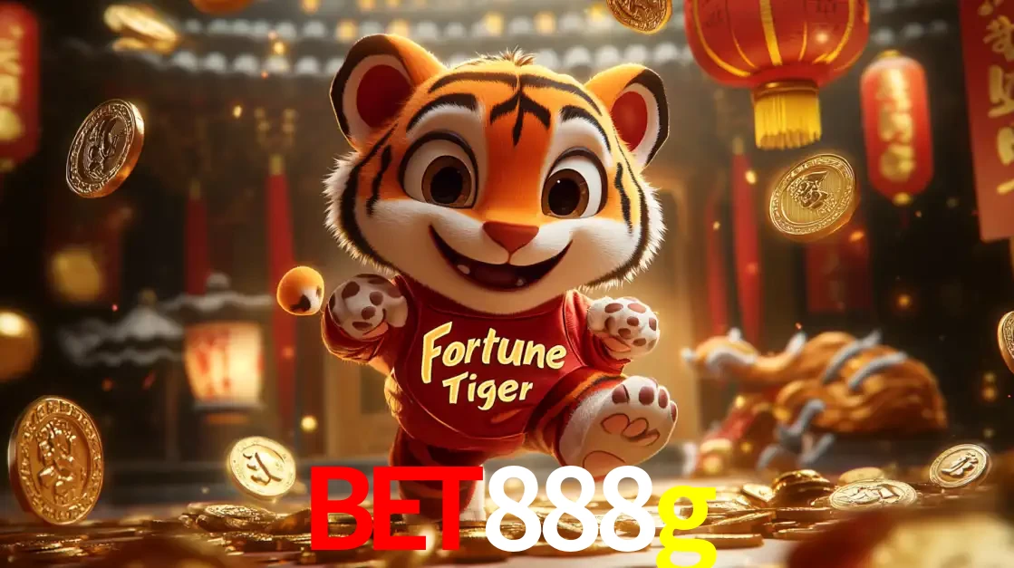 O alegre personagem do Fortune Tiger correndo sobre um caminho de moedas de ouro, simbolizando os grandes prêmios e a diversão do popular jogo de slot do bet888g.